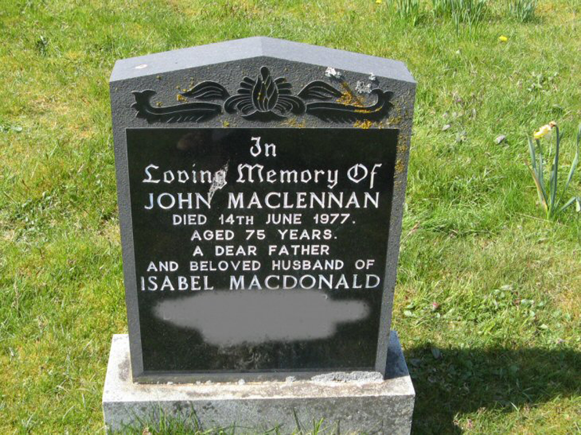 Photo of headstones/John MacLennan died 1977 MI Mellon Charles